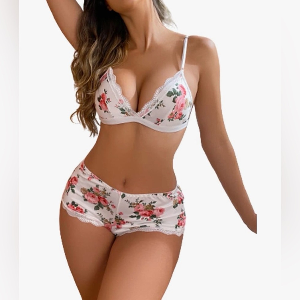 Floral Lace Bra & Panty Set | Size XL | Romantic 2-Piece Lingerie